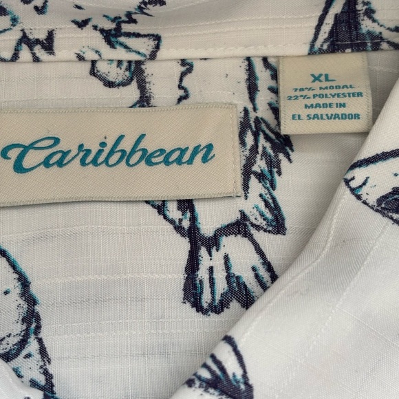 Caribbean White and Black Casual Button Down Shirt with Nautical Fish Pattern - Picture 6 of 15
